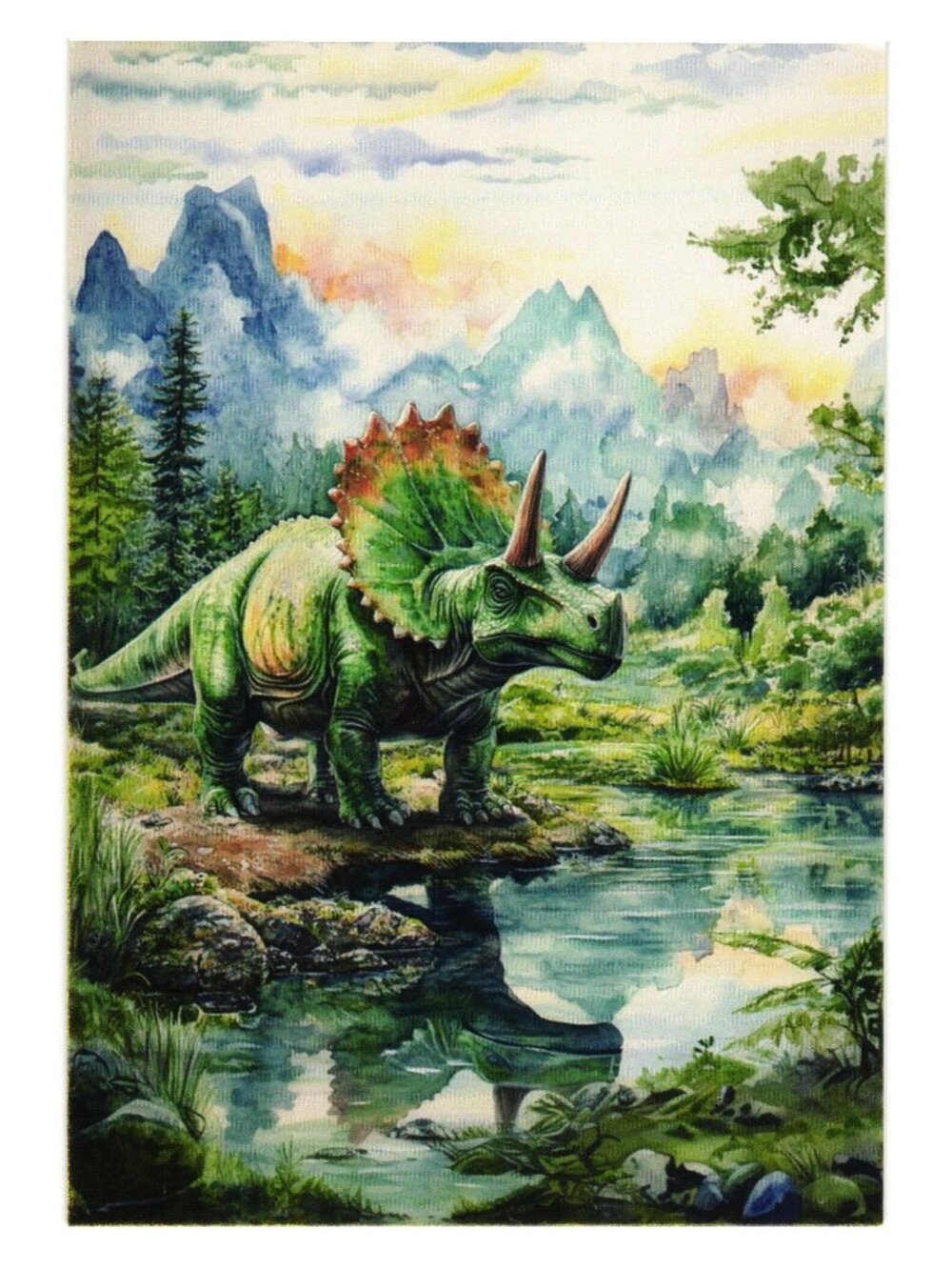 Triceratops Illustration Art Print Dinosaur Nature Scene Postcard Blank Back